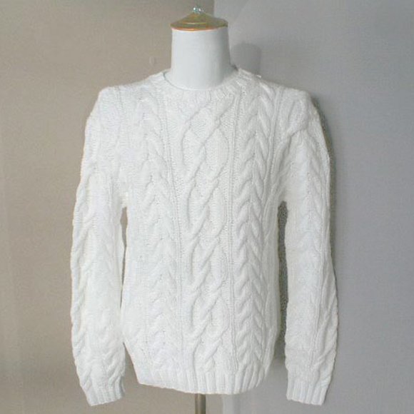 NEW Polo Ralph Lauren Sweater  L  XL Off White  Heavy Cable  Hand Knit  Slim Fit - Picture 1 of 3
